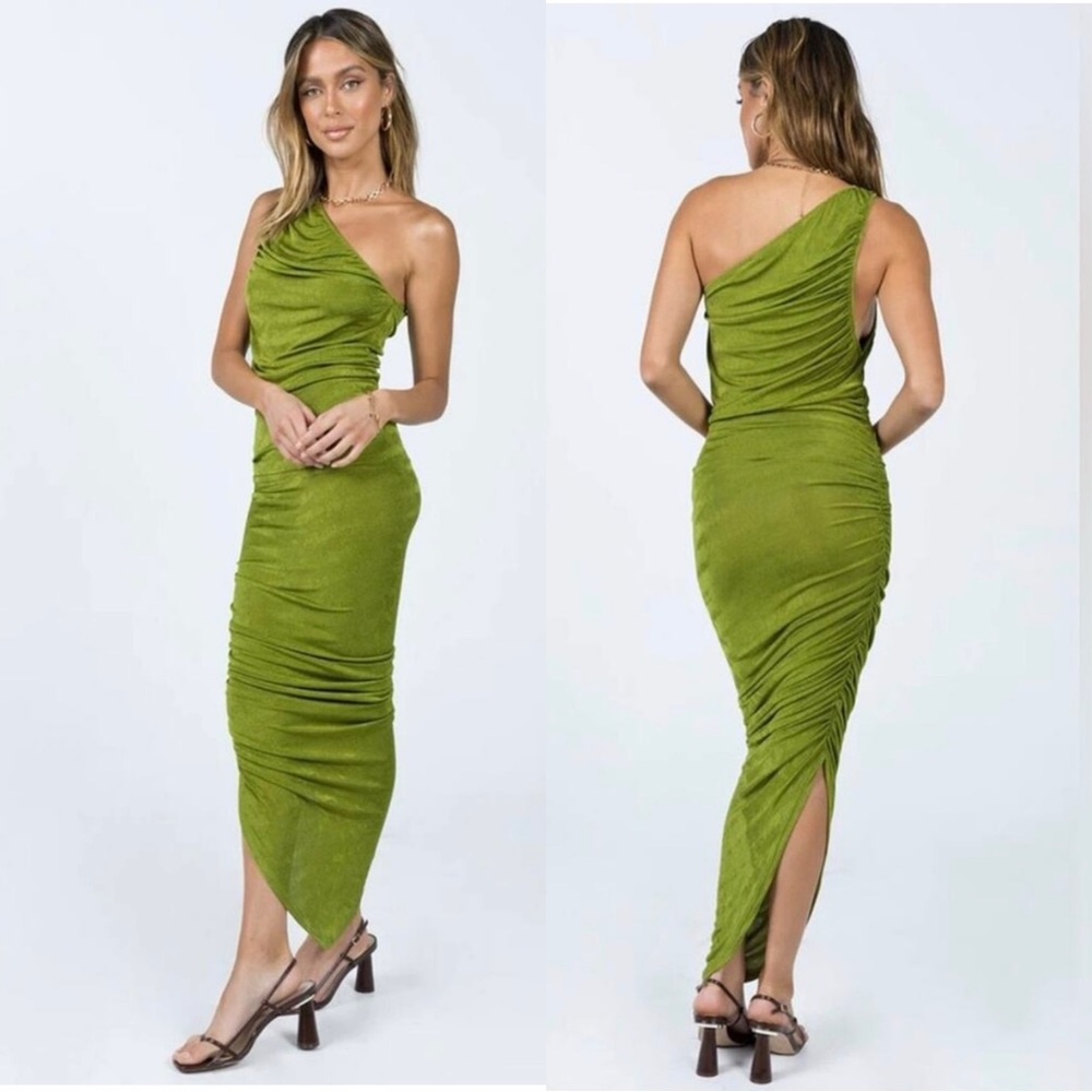 Lioness Vibrant Green One-Shoulder Goddess Midi Dress